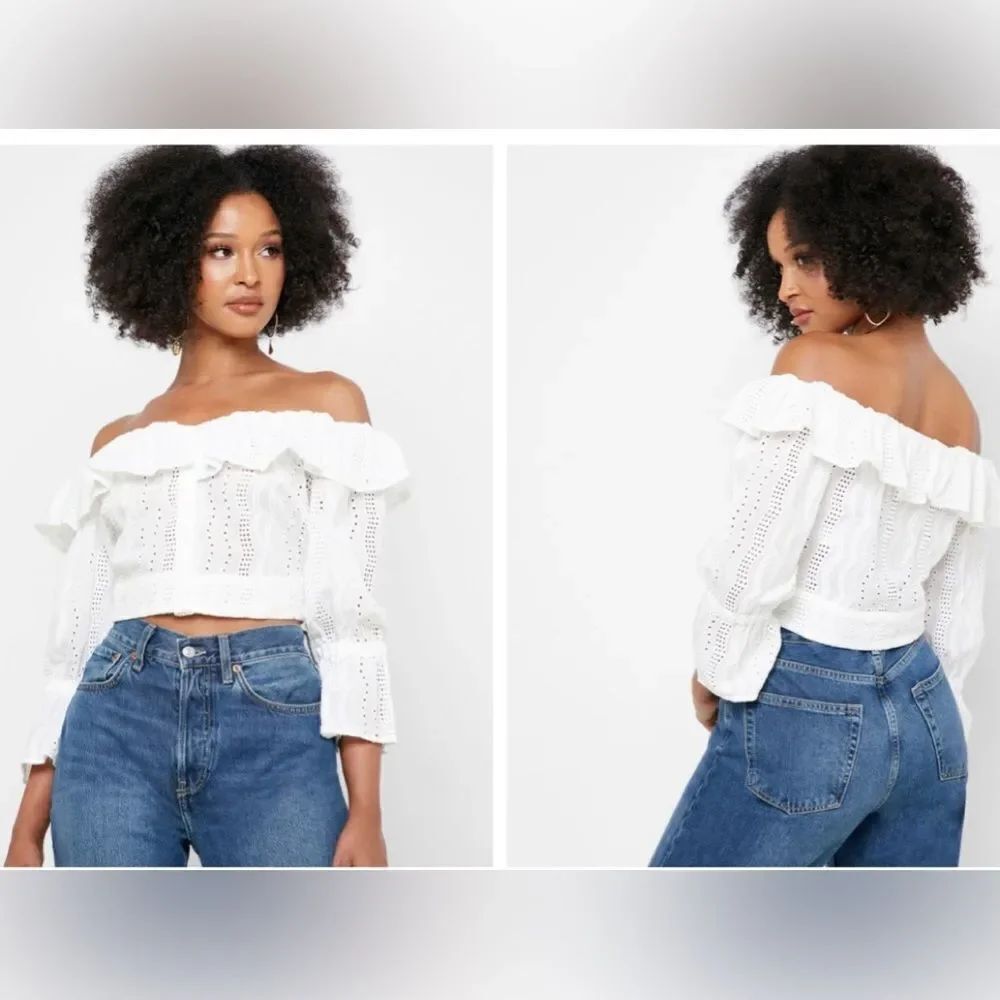 Topshop Broderie Bardot White Off Shoulder Crop Top 8
